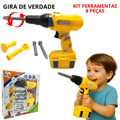 Parafusadeira Eletrica Infantil Kit Ferramentas Brinquedo Furadeira Gira de Verdade Menino