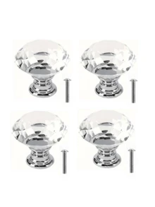 4pcs Diamond Crystal Glass Cabinet Drawer Knobs, Wardrobe Door Hardware - Clear - View 2