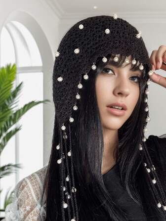 随机款式和颜色波西米亚风复古手工流苏时尚球红色针织羊毛帽，男女款保暖头带护耳帽，适合滑雪和旅行等冬季户外活动秋季配饰