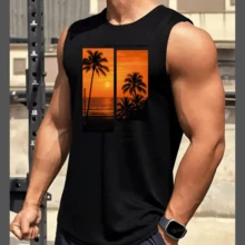 Men's Summer Fashion Tank Top, 100% Cotton, Round Neck - màu đen - Xem 2