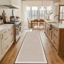 1pc Simple Striped Velvet Runner Rug, Living Room Rug, Dining Room Rug, Study Rug, Bedroom Rug, All Season Rug, New Arrival, Hot Selling, Machine Washable, Velvet Material, Skin-Friendly Soft, Suitable For Halloween, Gift, Celebration, Party, Trick Or Treat, Halloween Decor, Personalized Home, Fashion Home, Rugs Living Room, Runner Rug, Hallway Runner Rug, Rug, Kitchen Rug - Beige - View 3