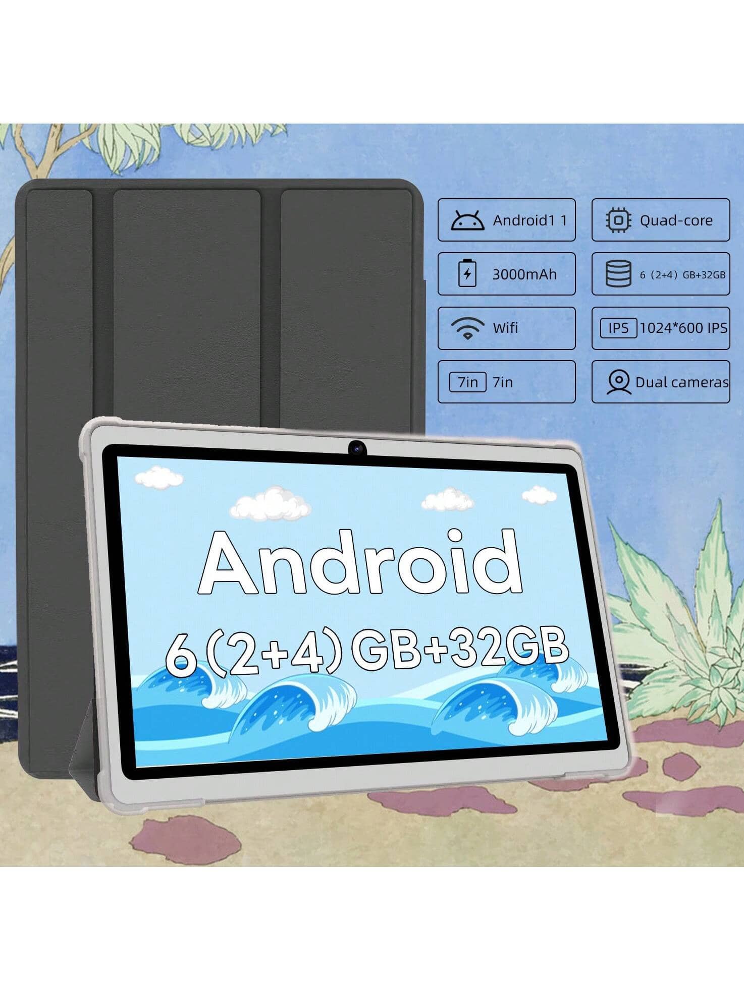 COLORROON Android Tablet, Quad-Core Processor, 6GB RAM (2 + 4GB, Expandable To 128GB), High-Definition IPS Display, Dual Cameras, Stereo Speakers, Wi-Fi, 32GB ROM - Suitable For Work And Entertainment - 淺藍色 - 查看 1