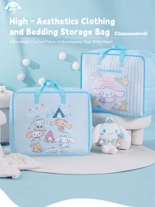 Sanrio Characters Clothing & Bedding Storage Bag, Durable Oxford Fabric, Tear-Resistant Material, Reinforced Handles, Sturdy Stitching, Large Capacity For Clothes, Blankets, Sheets, Pillows, Smooth Dual Zippers, Full-Open Design Dorm Room Essentials Clothes Organizer Closet Organization And Storage Bedroom