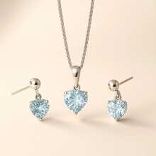 Delicate Silver Plated Zirconia Heart Necklace + Earring Kit For Women - Silver - View 2