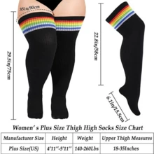 Plus Size Women Thigh High Socks For Thick Thighs- Extra Long Striped Thick Over The Knee Socks- Leg Warmer Boot Socks, Women Knit Cotton Extra Long Over The Knee-High Socks - 黑色 - 查看 2