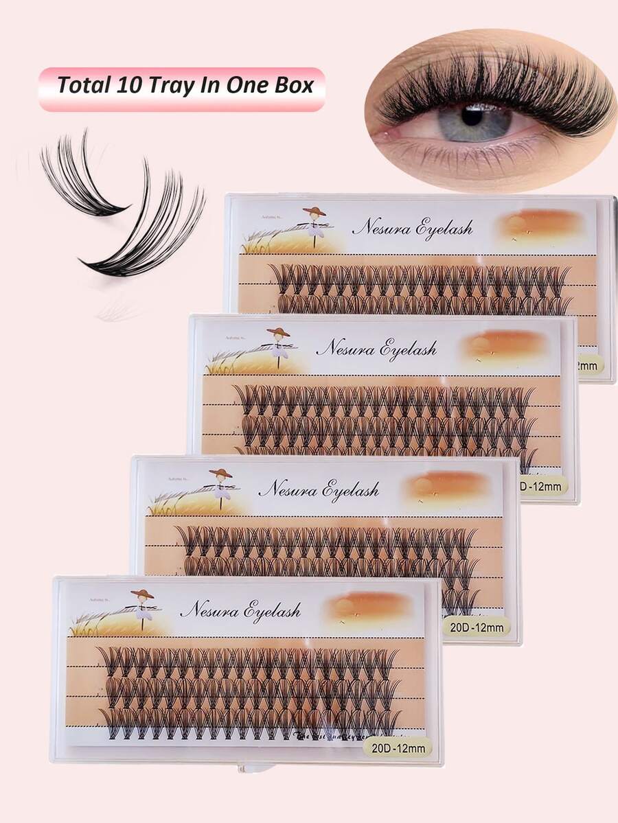 600PCS Lash Clusters 20D Thick Long 8-14mm Volume Cluster Eyelash Extensions 600Pcs Wispy Individual Lashes D Curl Waterproof Eyelash Clusters Soft False Eyelashes DIY At Home - C - View 1