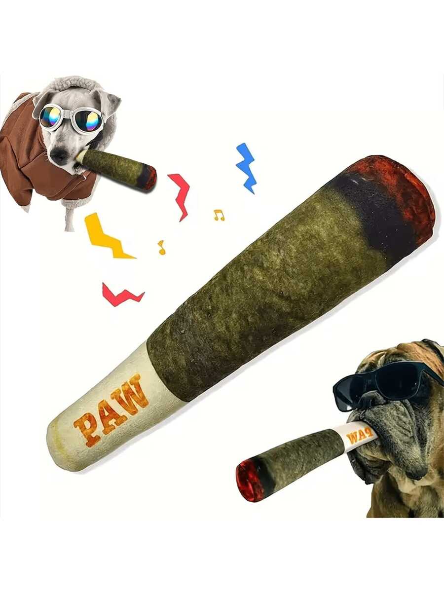 1pc Random Color Interactive Dog Doll, Plush Squeak Chew Cigar Design Doll, Creative Chewing Doll Suitable For Small To Medium Dogs - Cute Plush Gift For Dog Birthday - Multicolor - View 1