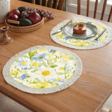 1pc Lemon Pattern Printed Placemat, Linen Tassel Dining Mat, Washable Table Pad, Home Decor, Placemats, Coasters, Kitchen Dining Table Mats, Indoor Outdoor Party Decoration, Home Decor, Ideal Gift - Multicolor - View 11