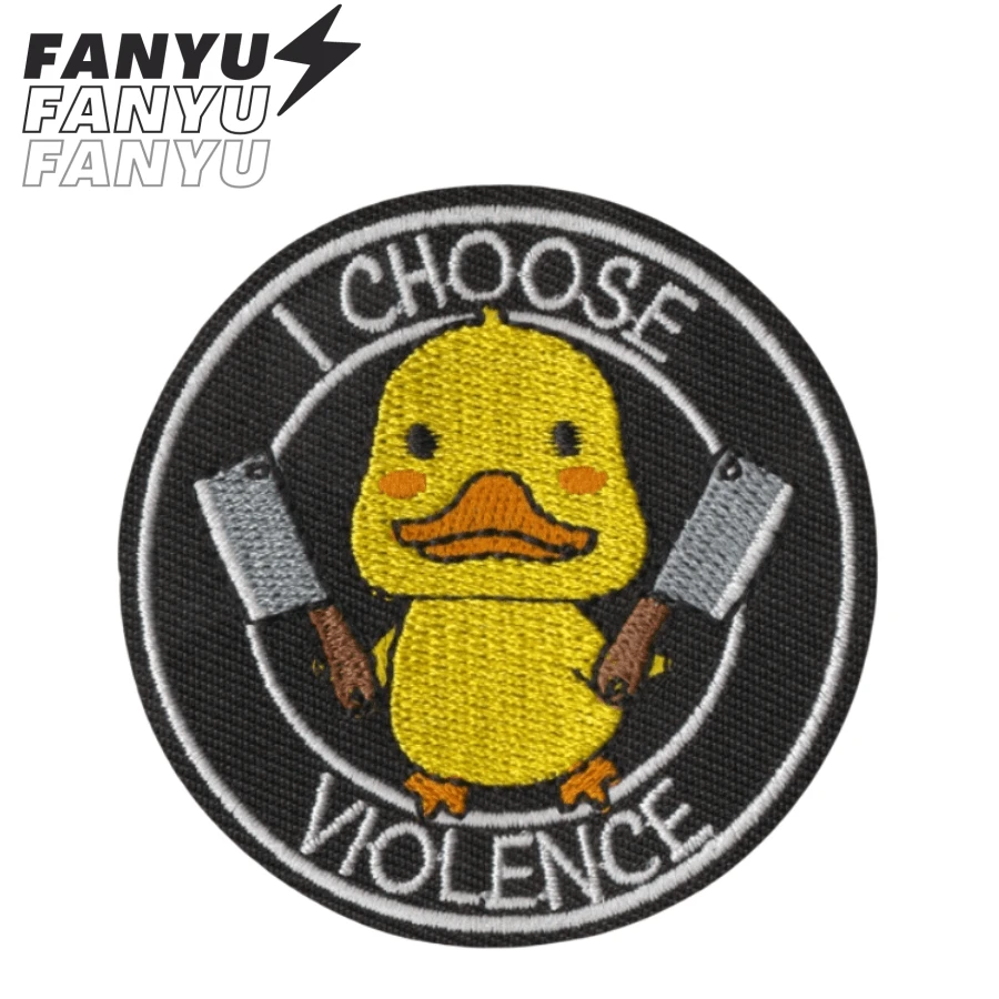 1片 I CHOOSE VIOLENCE 嬉皮龐克搖滾動漫卡通騎行冒險趣味酷貼布繡 縫製貼片 個性化DIY服飾配件 刺繡縫製熨燙貼片 用於衣服褲子羽絨外套裝飾 胸針 鞋子帽子包包修補貼