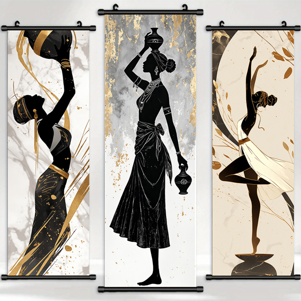 3 stuks/set extra grote vintage canvasafdrukken van Afro-Amerikaanse vrouwen - hoge definitie, waterdichte wanddecoratie voor huis en slaapkamer, perfect cadeau voor binnen en buiten, poster, inktkunst, veelzijdige, moderne wanddecoratieposter, kamerdecoratie, woondecoratie, abstracte elegante dansende vrouw, ingelijst of oningelijst, kamerdecoratie, woondecoratie, decoratie voor studentenkamers, cadeaus voor wanddecoratie in hotels, huis, woonkamer, slaapkamer, badkamer en kantoor