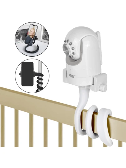 1pc Silicone Transformable Camera Stand, Can Be Fixed On Baby Crib, Suitable For Baby Monitor; 360° Rotatable Flexible Coil Base Phone Holder With Camera Mount; Universal Bedside Bracket, Fits Smartphones, Home Security Cameras And Baby Monitors.