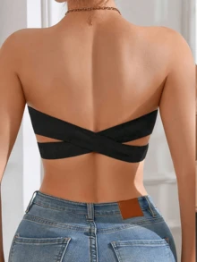 1pc Women's Seamless Anti Slip Cross Enhanced Sports Bra Sexy Side Bra Strapless Bra Comfortable Seamless Bra Detachable Padding Suitable For Matching Backless Skirts, Wedding Dresses, Etc