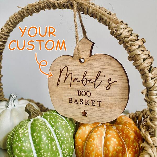 Personalised Halloween Pumpkin Boo Basket Tag - Wooden Engraved Gift Decor For Party, Home, Trick Or Treat - Customizable Halloween Decorations 2025