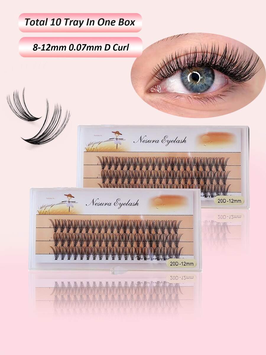 600PCS Lash Clusters 20D Thick Long 8-12mm Volume Cluster Eyelash Extensions 600Pcs Wispy Individual Lashes D Curl Waterproof Eyelash Clusters Soft False Eyelashes DIY At Home - C - View 1