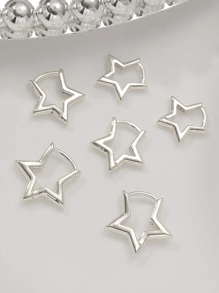 6Pcs/Set Minimalist Square Shape Copper Earrings For Women, Elegant Casual Party Beach Date Holiday Gift, Versatile Daily Wear