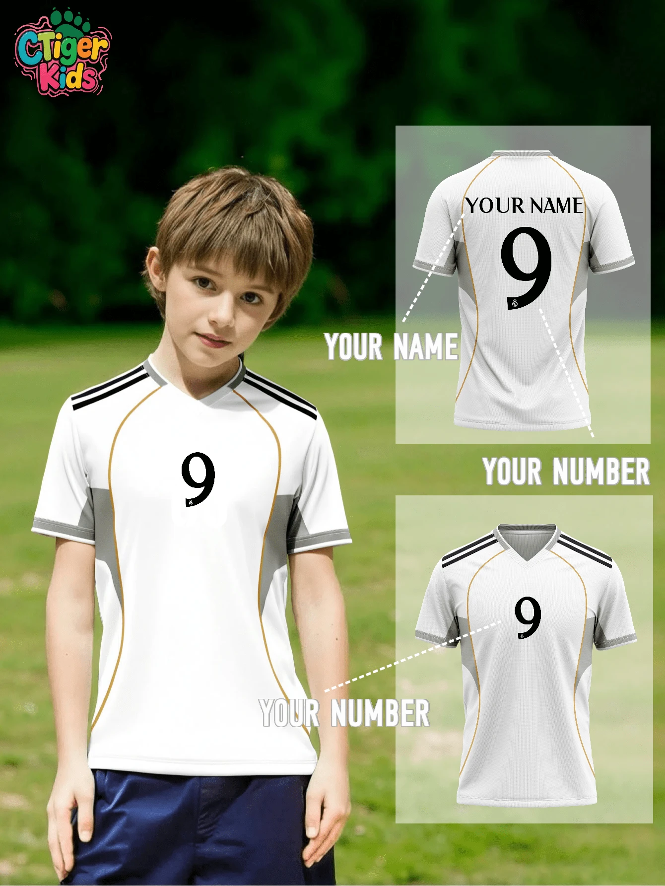 Personalized Kids Soccer Jersey - Custom Real Madrid Name Number Breathable Quick Dry - Training Shirt For Football Volleyball (Spring/Summer) - Gift Idea, Halloween, Thanksgiving, Christmas And New Year Gifts