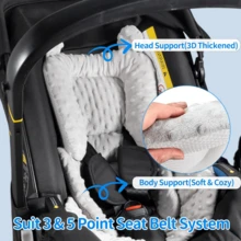 مسند رأس مقعد السيارة للرضع، وسادة تدعيم الرأس والجسم القابلة للعكس للمقعد الرضيع، وسادة ناعمة ومُهوَّاة لحماية الرأس والجسم، مناسبة للعربة والارجوحة والطاولة، مسجلة ببرنامج هدايا المواليد، باللون الرمادي