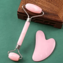 Rolo de Jade Natural Para Face Lift Up E Gua Sha Board Raspador De Pedra Kit Rolo Massageador de Pedra Para Face Lift Kit de Jade para Skin Care – Rolo + Pedra Gua Sha