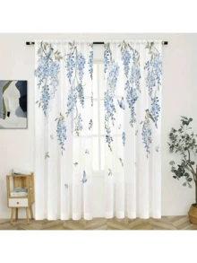 2 pezzi di tenda velaria semi-trasparente e leggera, 52" di larghezza x 63" di lunghezza, con stampa floreale semplice di farfalle e uccelli, tende decorative in voile dal design moderno e semplice - Multicolore - Visualizzare 4