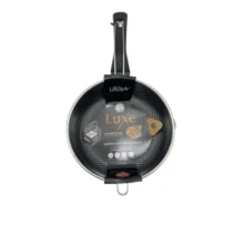 Sartén de aluminio con mango, antiadherente, equipada con una red de filtro desmontable, que facilita el filtrado del aceite, Ideal para freír patatas fritas, pollo frito, servir fideos, Disponible en varias dimensiones, utensilios de cocina, ollas y sartenes - Apto para todo tipo de utensilios y lavavajillas - Negro - Ver 11