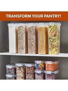 HALMAN 42 recipientes herméticos para almacenamiento de alimentos con tapas para organización de despensa de cocina, recipientes para transportar, almacenar y organizar alimentos, aptos para microondas, lavavajillas y nevera - Transparente - Ver 6