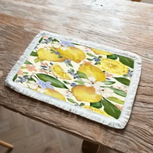 1pc Lemon Pattern Printed Placemat, Linen Tassel Dining Mat, Washable Table Pad, Home Decor, Placemats, Coasters, Kitchen Dining Table Mats, Indoor Outdoor Party Decoration, Home Decor, Ideal Gift - Multicolor - View 8
