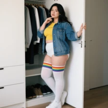 Plus Size Women Thigh High Socks For Thick Thighs- Extra Long Striped Thick Over The Knee Socks- Leg Warmer Boot Socks, Women Knit Cotton Extra Long Over The Knee-High Socks - 白色 - 查看 8