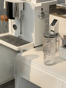 26 Oz Ribbed Glass With Lid And Straw, Ribbed Glass With Handle, Iced Coffee Glassware, Beverage Cup, Clear Reusable Beverage Container With Lid And Straw For Smoothies And Drinks