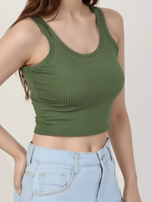 KIT4 Blusa Feminina TOP cropped Simples básico Regata Regata Sólido malha canelada - KIT4 top Cores enviados aleatoriamente - Visão 7