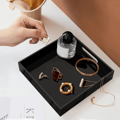 1pc Acrylic Storage Display Box, Multi-Functional Handled Tray Organizer Suitable For Bedroom, Kitchen, Living Room, Bathroom, Outdoor