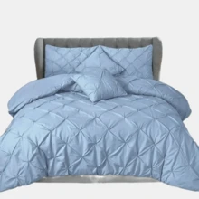 PINTUCK PLEATED DUVET QUILT COVER SET SINGLE DOUBLE SUPER KING SIZE BEDDING Soft Washable Sets - Duck egg - View 1