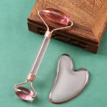 Rolo de Jade Natural Para Face Lift Up E Gua Sha Board Raspador De Pedra Kit Rolo Massageador de Pedra Para Face Lift Kit de Jade para Skin Care – Rolo + Pedra Gua Sha