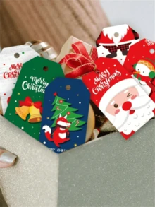 50 قطعة بطاقات هدايا عيد الميلاد DIY، زينة شجرة عيد الميلاد، بطاقات كرافت معلقة بخيوط، عيد الميلاد - متعدد الألوان - مشاهدة 6