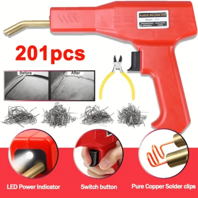 Hot Stapler Plastic Welder Repair Kit Multiple Types Staples Car Bumper Dashboard Machine Welding Suitable For Various Welding,Bring 200 Welding Studs And Pliers (Red/Black)