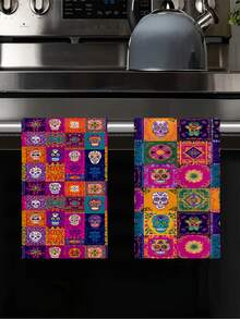 2 piezas/4 piezas/12 piezas Toallas de cocina con esqueleto del Día de los Muertos, Toallas de baño con esqueleto del Día de los Muertos, Toallas para fiesta al aire libre del Día de los Muertos, Decoración del hogar del Día de los Muertos, Decoración de cocina del Día de los Muertos, Estilo moderno, Secado rápido, Material de microfibra súper suave, Rectangular, 15.75IN*23.62IN/40*60CM Patrón de impresión digital, Adecuado para decoración de fiestas al aire libre, Regalos de cocina del Día de los Muertos