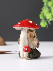 1 件猫头鹰和蘑菇形装饰工艺品、家居装饰雕像、圣诞桌面装饰、圣诞礼物 - 紅色 - 查看 3