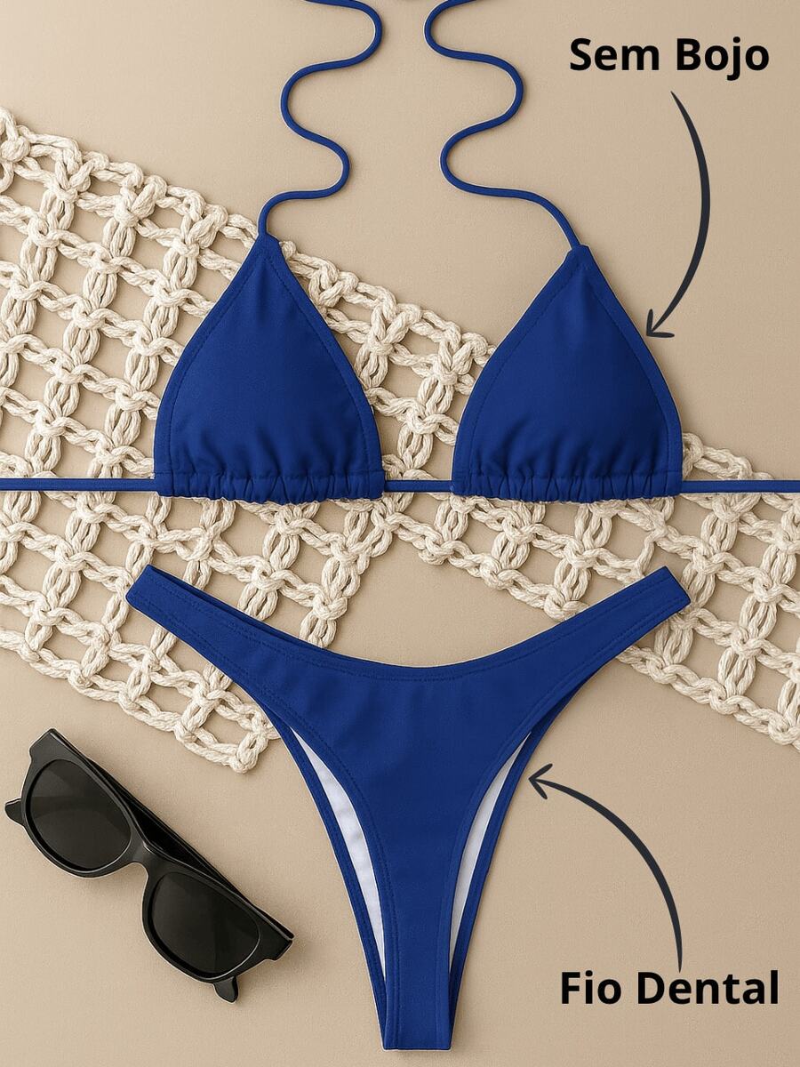 G-String Bikini With G-String And Simple Curtain - Màu xanh lam - Xem 1