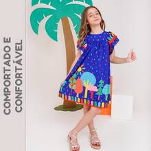 Children's Dress Girl  Themed Enchanted Garden Bees Butterflies Graduation Fashion Blogger Fresh For Party Birthday Everyday Casual Teen Girl's Clothing Wedding Printed Loose Summer Floral - 寶藍色 - 查看 6
