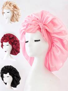 1/2/3pcs Silk Sleep Cap, Satin Hair Cap, Soft Elastic Silk Sleep Cap, Curly Hair Silk Hair Cover (Black & Gold) - Multicolor - View 6