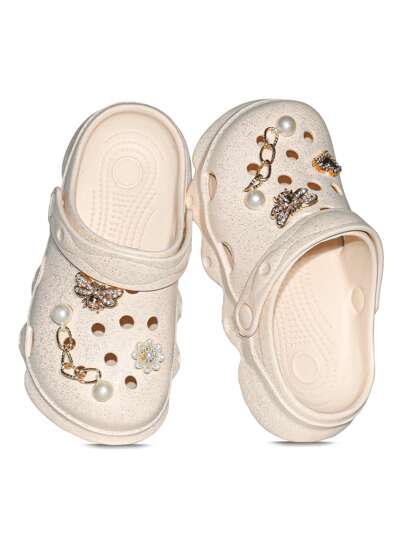 HOEASE 1pc Youngsters' Cute Clogs, Summer EVA Non-Slip Soft Sole Comfortable Beach And Garden Shoes With Golden Chain And Bee Embellishments For Boys And Girls, Ideal Gift For Halloween And Christmas, All-Season Wear