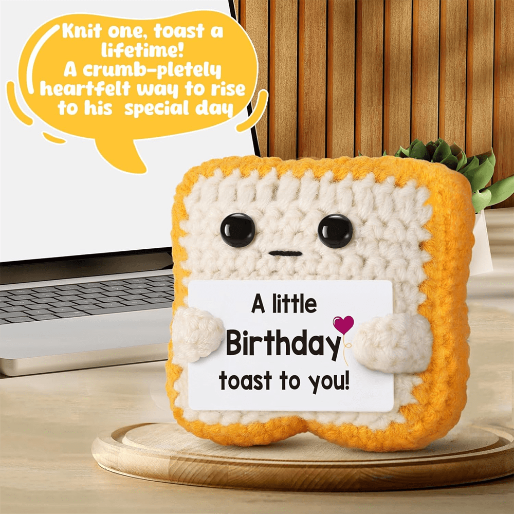 1 stuk handgemaakte gehaakte bureaubladdecoratie, grappige toast, verjaardagscadeaukaart, Vaderdagcadeau voor papa, mama, haar, hem, zus, beste vriend(in), meisje, jongen, heuptas, handgemaakte gebreide positieve stemmingstoast