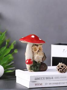 1 件猫头鹰和蘑菇形装饰工艺品、家居装饰雕像、圣诞桌面装饰、圣诞礼物 - 紅色 - 查看 5
