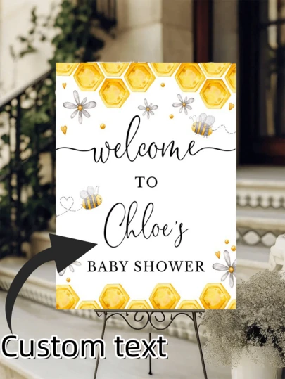Customized Gifts: Bee Themed Baby Shower Welcome Banner, Bee Themed Baby Shower Welcome Poster, Bee Themed Baby Shower Decorations