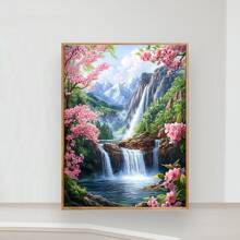 JOZYSH 1 件无框 30 * 40 厘米/11.8 * 15.7 英寸,瀑布景观,11CT/14CT 印花十字绣 DIY 套装,适合成人和初学者轻松 DIY 十字绣套装,非常适合卧室和客厅墙壁装饰,礼物包括印花帆布、针、线、图纸和说明。 - 彩色 - 查看 5