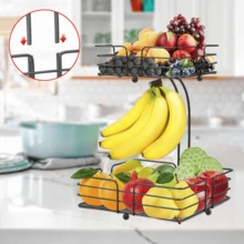 Lislark Square 2 Tier Fruit Rack With Banana Hanger, Metal Wire Basket For Kitchen, Stackable Bowl, Countertop Storage Racks For Vegetables, Bread, Potatoes - Black - View 6
