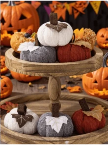 1pc/3pcs-Home Decorative Knitted Small Pumpkin, Mini Knit Pumpkins For Fall Decorations For Home Table Fireplace Kitchen Farmhouse Harvest Thanksgiving Decor Home Decor Halloween Decor Room Decor Handmade Knit Maple Leaf Pumpkins, For Thanksgiving And Harvest Festival, Can Be Used As Hanging Decoration Or Banner, Table Setting For Autumn Entertaining, Fall Wedding Centerpiece, Decorative Pumpkins, For Decorating Halloween,Christmas