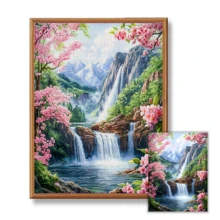 JOZYSH 1 件无框 30 * 40 厘米/11.8 * 15.7 英寸,瀑布景观,11CT/14CT 印花十字绣 DIY 套装,适合成人和初学者轻松 DIY 十字绣套装,非常适合卧室和客厅墙壁装饰,礼物包括印花帆布、针、线、图纸和说明。 - 彩色 - 查看 3