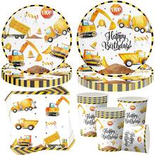 10pcs/50pcs/80pcs Construction Theme Birthday Party Decoration Set, Includes Plates, Cups, Napkins, Utensils, Perfect Choice For Birthday Party - Multicolor - View 1