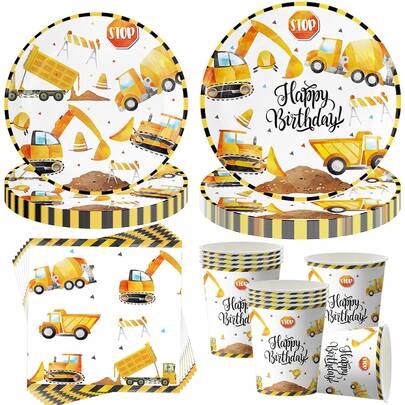 10pcs/50pcs/80pcs Construction Theme Birthday Party Decoration Set, Includes Plates, Cups, Napkins, Utensils, Perfect Choice For Birthday Party