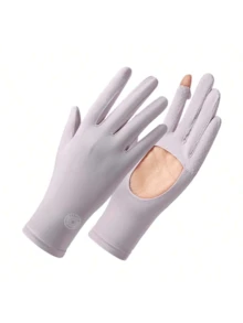 زوج من قفازات النساء الصيفية، قابلة للتنفس، مضادة للأشعة فوق البنفسجية، مضادة للانزلاق، راحة اليد قابلة للمس الشاشة، مناسبة للرياضات الخارجية والقيادة والدراجات